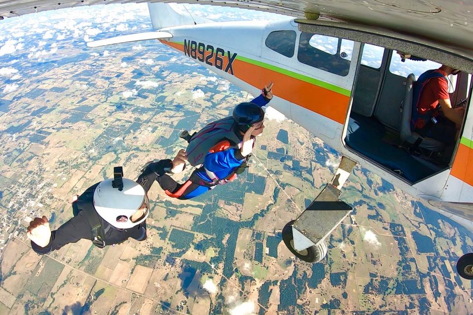 AFF skydiving student learning to skydive at Texas Skydiving near Austin, TX