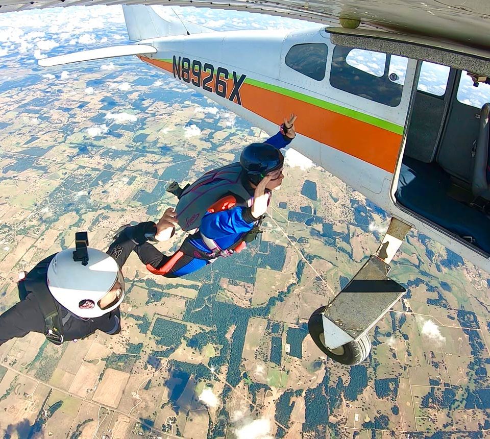 AFF skydiving student learning to skydive at Texas Skydiving near Austin, TX